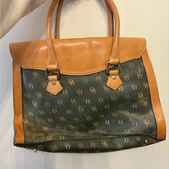 Dooney & Bourke Brown Trim Multicolor Logo Satchel - Picture 2 of 7